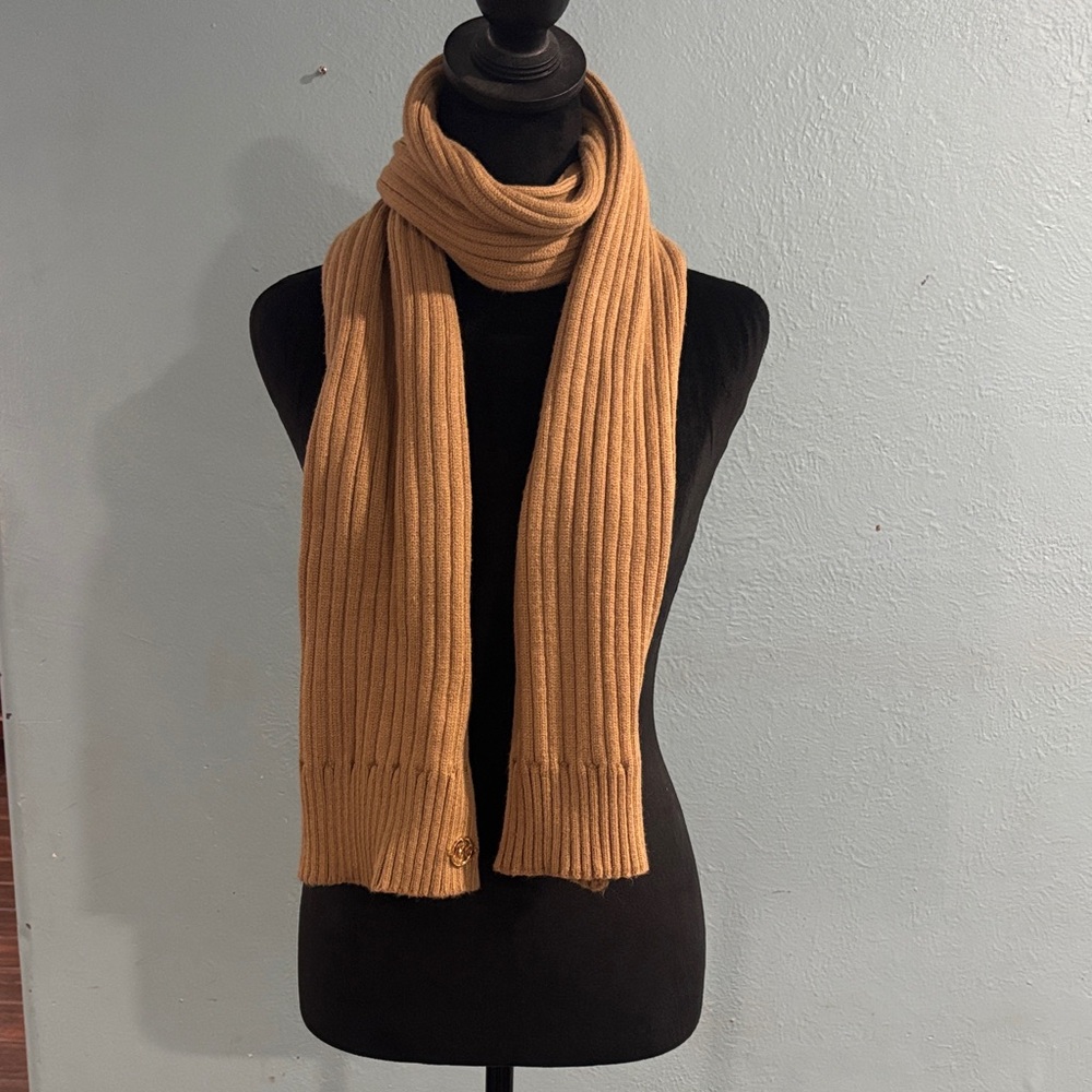 Michael Kors Camel Ribbed Knit Scarf